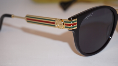 Pre-owned Gucci Sunglasses Black Gold Grey Gg0586s 001 50 20 140 In Green Black Snake Light Green
