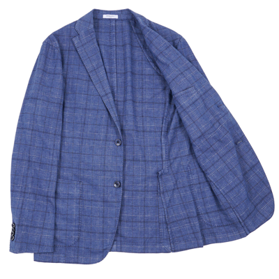 Pre-owned Boglioli Blue Layered Check Soft Cotton-linen 'k Jacket' Sport Coat 40r (eu 50)