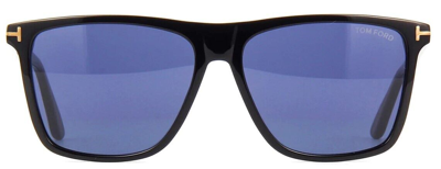 Pre-owned Tom Ford Fletcher 832 01v Shiny Black / Blue Sunglasses Tf832 01v 57mm