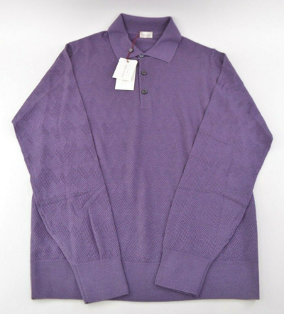 Pre-owned Luciano Barbera Collared Polo Sweater Sz 38 S Textured Purple Cash/silk/wool