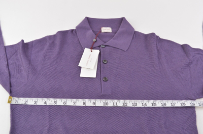 Pre-owned Luciano Barbera Collared Polo Sweater Sz 38 S Textured Purple Cash/silk/wool