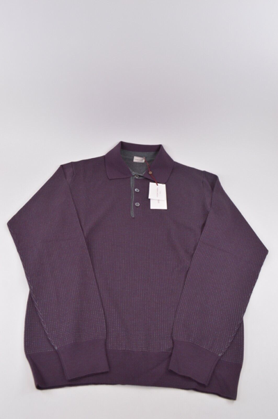 Pre-owned Luciano Barbera Collared Sweater 48 S Us In Purple W/ Gray Wool & Silk