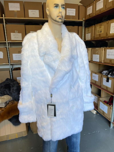 Pre-owned Winter Fur Ny Mens Genuine Rabbit 100% Genuine Fur Winter Jacket Pea Coat White
