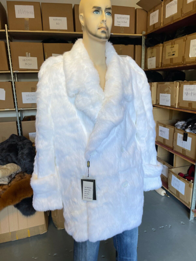 Pre-owned Winter Fur Ny Mens Genuine Rabbit 100% Genuine Fur Soft Winter Jacket Peacoat White