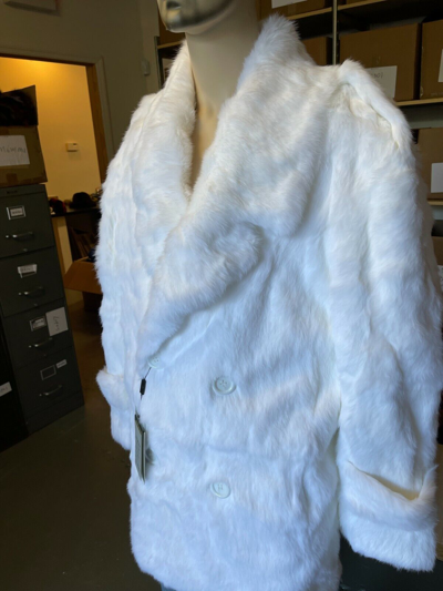 Pre-owned Winter Fur Ny Mens Genuine Rabbit 100% Genuine Fur Winter Jacket Pea Coat White