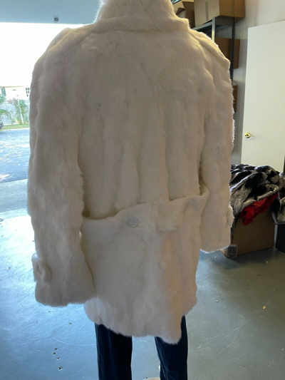Pre-owned Winter Fur Ny Mens Genuine Rabbit 100% Genuine Fur Soft Winter Jacket Peacoat White
