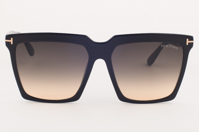 Pre-owned Tom Ford Sabrina 764 01b Shiny Black / Gray Gradient Sunglasses Tf764 01b 58mm