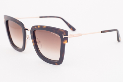 Pre-owned Tom Ford Lara Dark Havana / Brown Gradient Sunglasses Tf573 52f Lara-02