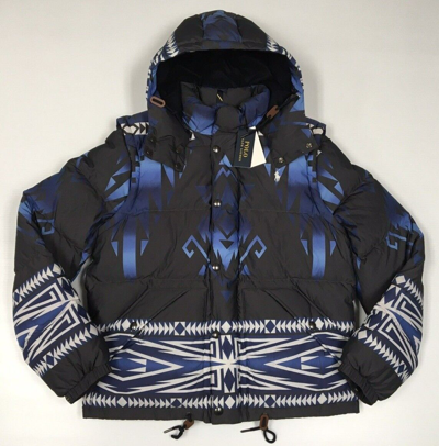 Pre-owned Polo Ralph Lauren Southwestern Aztec Indian 3-in-1 Convertible Down Vest Jacket In Blue