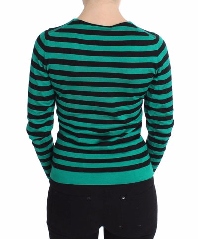 Pre-owned Dolce & Gabbana Sweater Green Black Silk Cashmere Top It36/ Us2 / Xxs Rrp $1160 In Multicolor