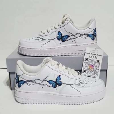 Pre-owned Air Force Ones Blue Butterflies Reflective Lightning