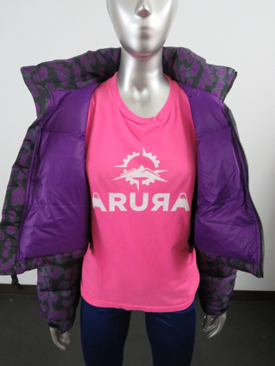 Pre-owned The North Face Womens  Printed Nuptse Short Crop 700-down Jacket - Purple Leopard