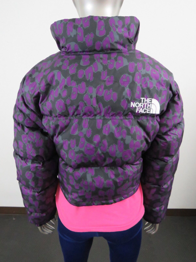 Pre-owned The North Face Womens  Printed Nuptse Short Crop 700-down Jacket - Purple Leopard