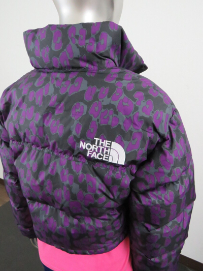 Pre-owned The North Face Womens  Printed Nuptse Short Crop 700-down Jacket - Purple Leopard