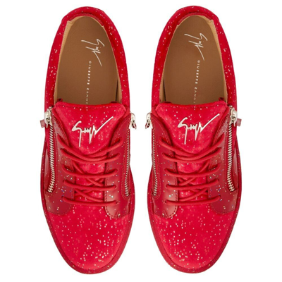 Pre-owned Giuseppe Zanotti ⭐️  Bertens Double Zip Leather Iridescent Red Glitter Sneakers⭐️