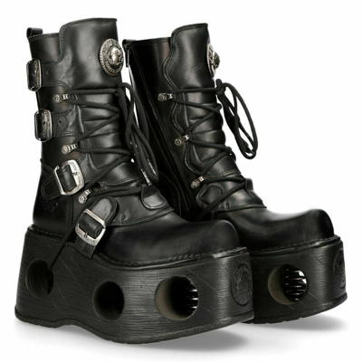 Pre-owned Rock Boots 373-s2 Unisex Metallic Black Leather Platform Goth Neptuno Space