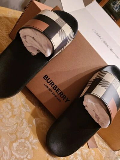 Pre-owned Burberry $550  Men Sandals / Slides ? Authentic Sz. 10 Limited Edition In Multicolor