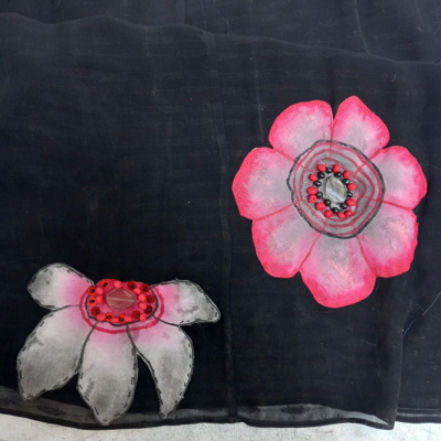 Pre-owned Amira Di Transilvania Women Clothing Summer Dress Haute Couture Black Fashion Red Country Flowers Bead