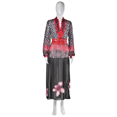 Pre-owned Amira Di Transilvania Women Clothing Summer Dress Haute Couture Black Fashion Red Country Flowers Bead
