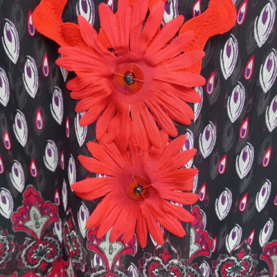 Pre-owned Amira Di Transilvania Women Clothing Summer Dress Haute Couture Black Fashion Red Country Flowers Bead