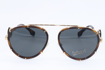 Pre-owned Versace Mod. 2232 1470/87 Havana-gold W/gold Medusa Strap Sunglasses 61-18 In Gray