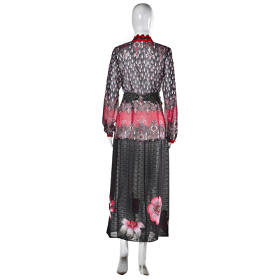 Pre-owned Amira Di Transilvania Women Clothing Summer Dress Haute Couture Black Fashion Red Country Flowers Bead