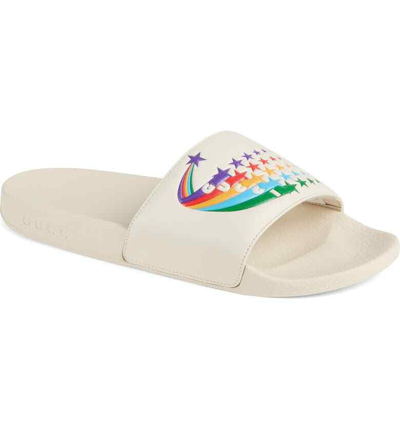 Pre-owned Gucci Rainbow Pursuit Slide Sandal Shooting Star Design Mystic White