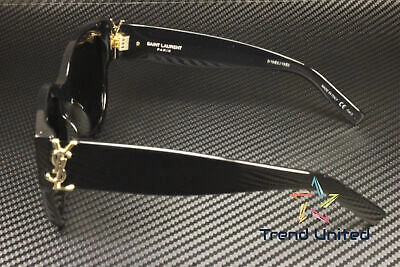 Pre-owned Saint Laurent Sl M95_f 001 Cat Eye Black Gold Grey 56 Mm Women's Sunglasses In Gray