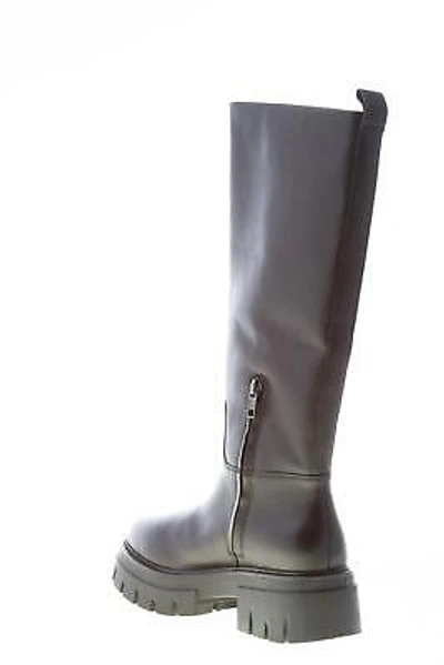 Pre-owned Ash Women Shoes Black Leather Lucky Knee Boot With Half-leg Zip 135534-001