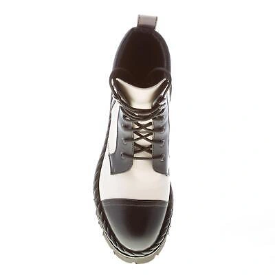 Pre-owned Roberto Festa Women Shoes Black And Ivory Soft Napa Leather Silvie Combat Boot In Multi-color