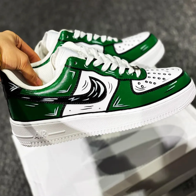 Pre-owned Nike Air Force 1 Custom Low Cartoon Green Shoes White Black Outline Mens Womens