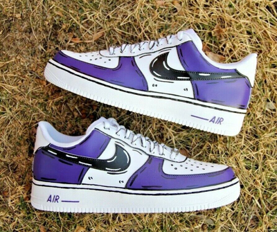 Pre-owned Nike Air Force 1 Custom Low Cartoon Purple Shoes White Black Outline Mens Womens