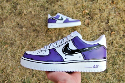 Pre-owned Nike Air Force 1 Custom Low Cartoon Purple Shoes White Black Outline Mens Womens