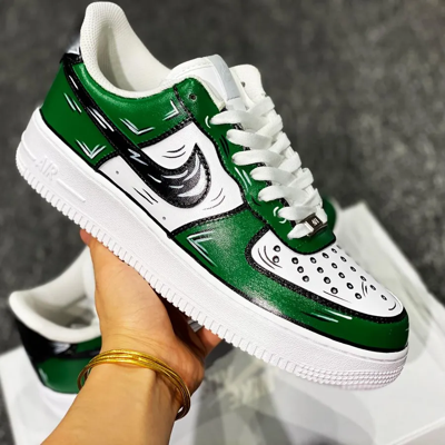 Pre-owned Nike Air Force 1 Custom Low Cartoon Green Shoes White Black Outline Mens Womens