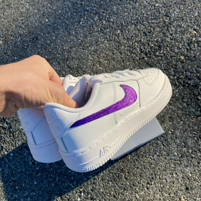 Pre-owned Nike Air Force 1 Purple Glitter Low White Custom Shoes Women Kids Men Sizes