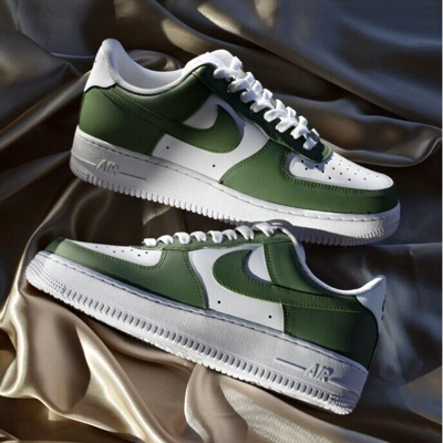 Pre-owned Nike Air Force 1 Custom Sneakers Low Two Tone Army Military Green White Shoes
