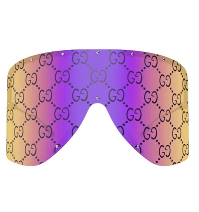 Pre-owned Gucci Sunglasses Gg1244s 002 Gold Silver Pink Gg Print Oversized Authentic In Purple