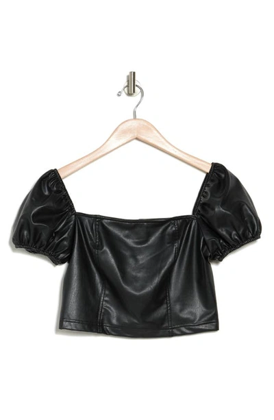 Shop Avec Les Filles Puff Sleeve Faux Leather Crop Top In Black