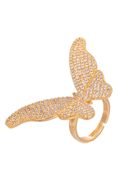 Shop Eye Candy Los Angeles Cz Pavé Adjustable Butterfly Ring In Gold