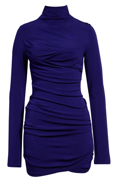 Shop Off-white Twist Long Sleeve Crepe Minidress In Purple Pu