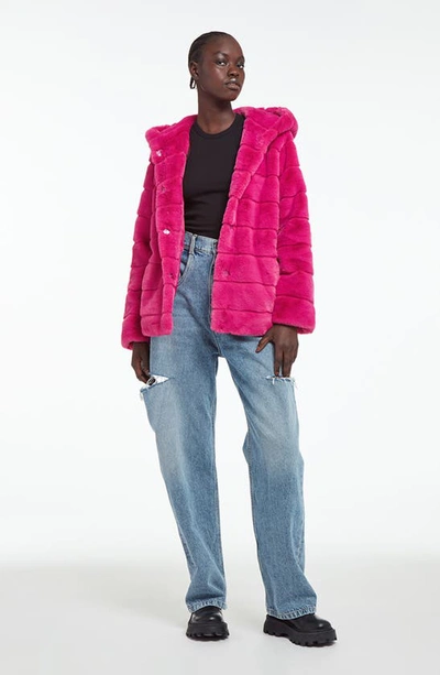 Apparis Goldie Hooded Faux Fur Coat In Pink ModeSens