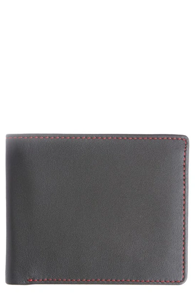 Shop Royce New York Personalized Rfid Leather Trifold Wallet In Black/ Red- Silver Foil
