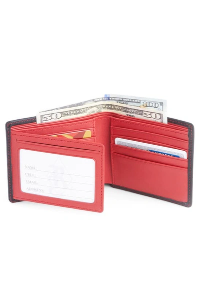 Shop Royce New York Personalized Rfid Leather Trifold Wallet In Black/ Red- Silver Foil