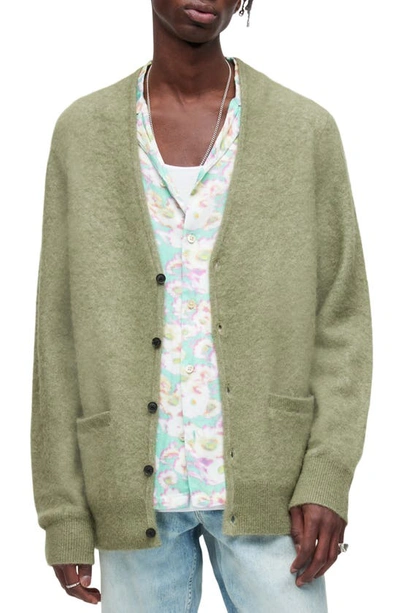 Allsaints Renn Relaxed Fit Cardigan In Moss Green
