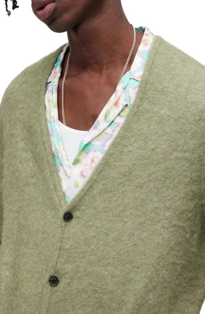 Allsaints Renn Relaxed Fit Cardigan In Moss Green