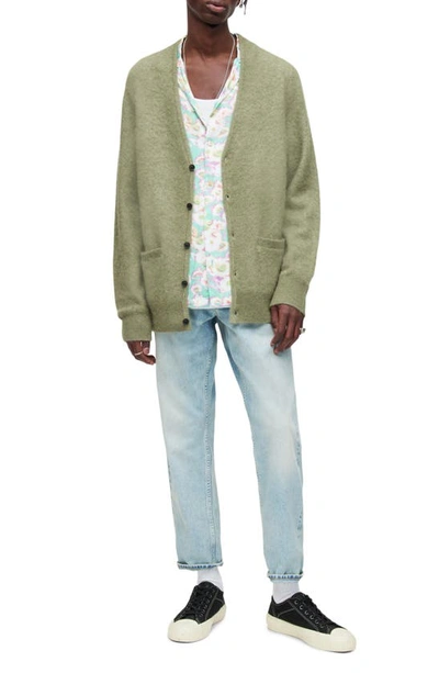 Allsaints Renn Relaxed Fit Cardigan In Moss Green