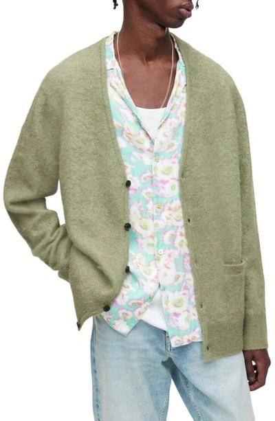 Allsaints Renn Relaxed Fit Cardigan In Moss Green