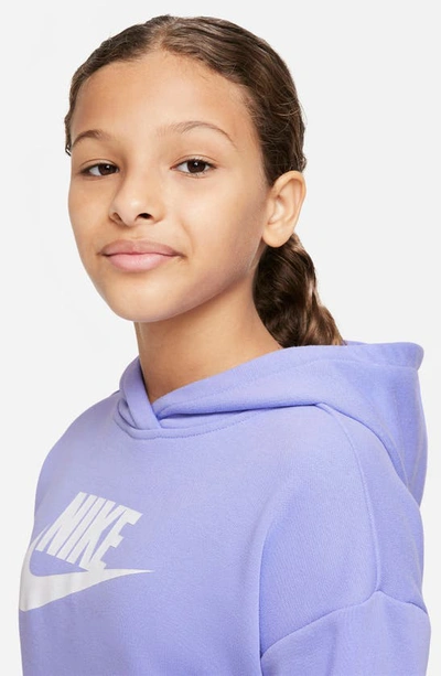 Shop Nike Kids' Club Crop Cotton Blend French Terry Hoodie In Light Thistle/ White