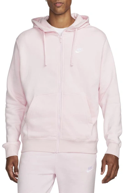 Shop Nike Club Zip-up Logo Hoodie In Pink Foam/ Pink Foam