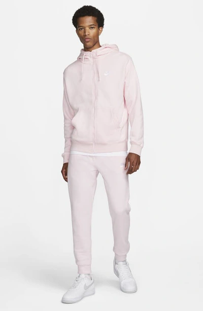 Shop Nike Club Zip-up Logo Hoodie In Pink Foam/ Pink Foam